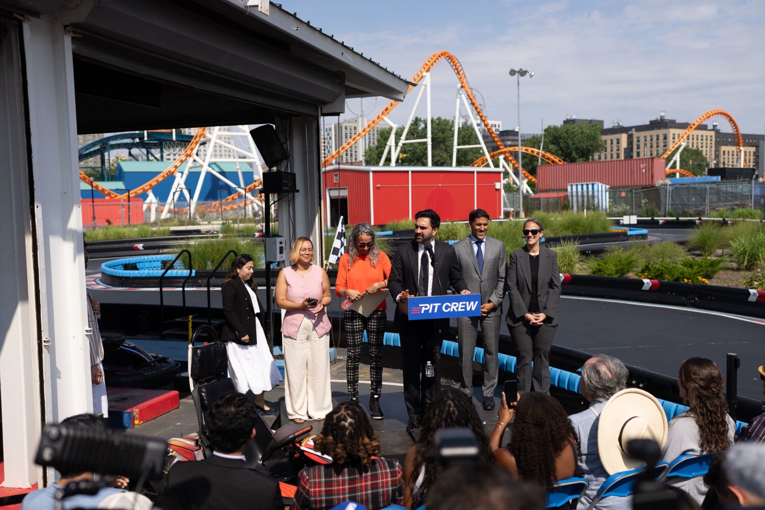 Mayor Mamdani at the press conference to announce the formation of the PIT Crew